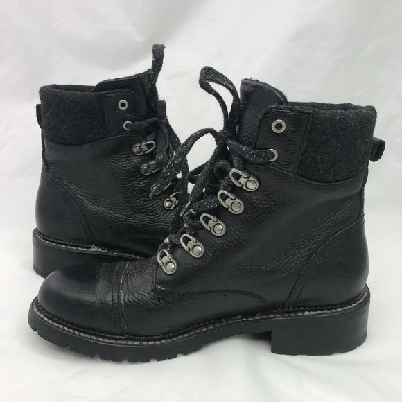 Frye Shoes - FRYE Black leather Samantha Hiker Ankle Combat Style Laceup Boots